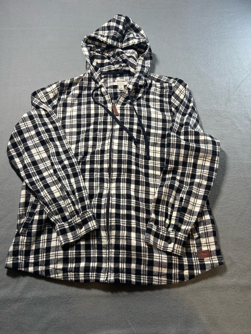 L.L.Bean Black and White Plaid Hooded Zip Jacket